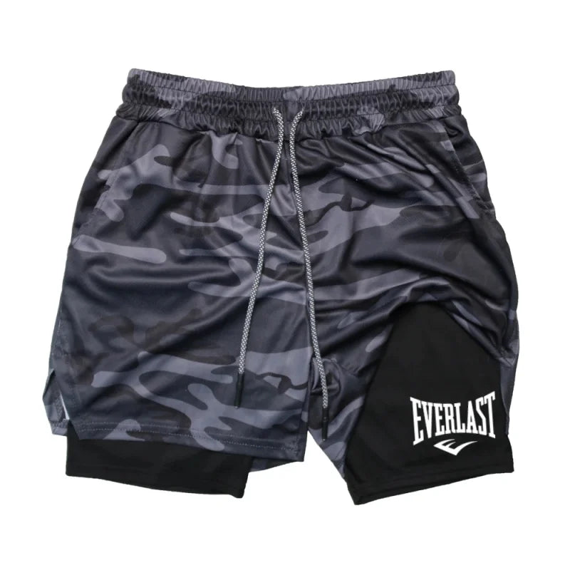 Men’s Compression Gym Shorts – EVERLAST Print, Double-Layered & Quick-Dry